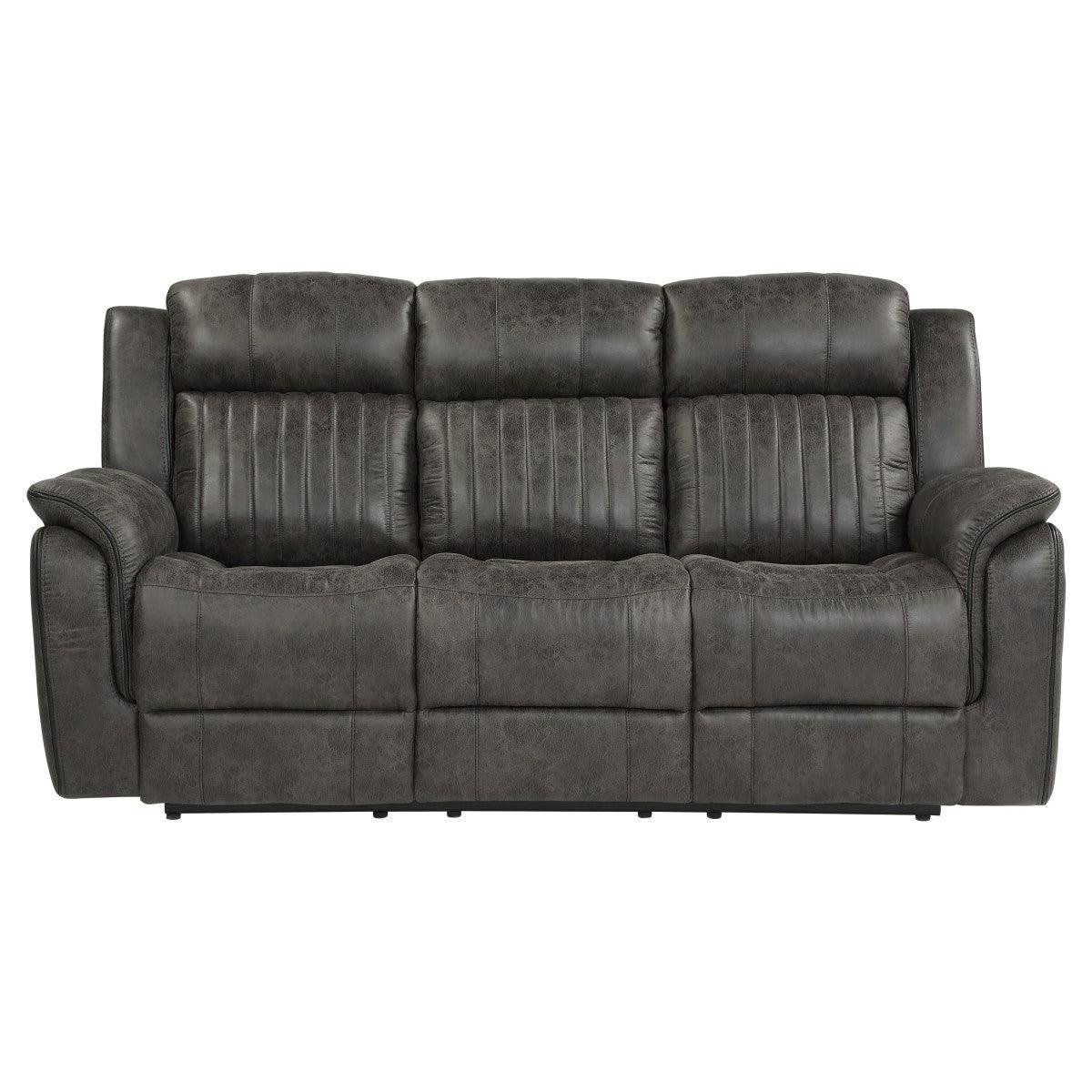 Centeroak Brown Gray Double Reclining Sofa - Image 1