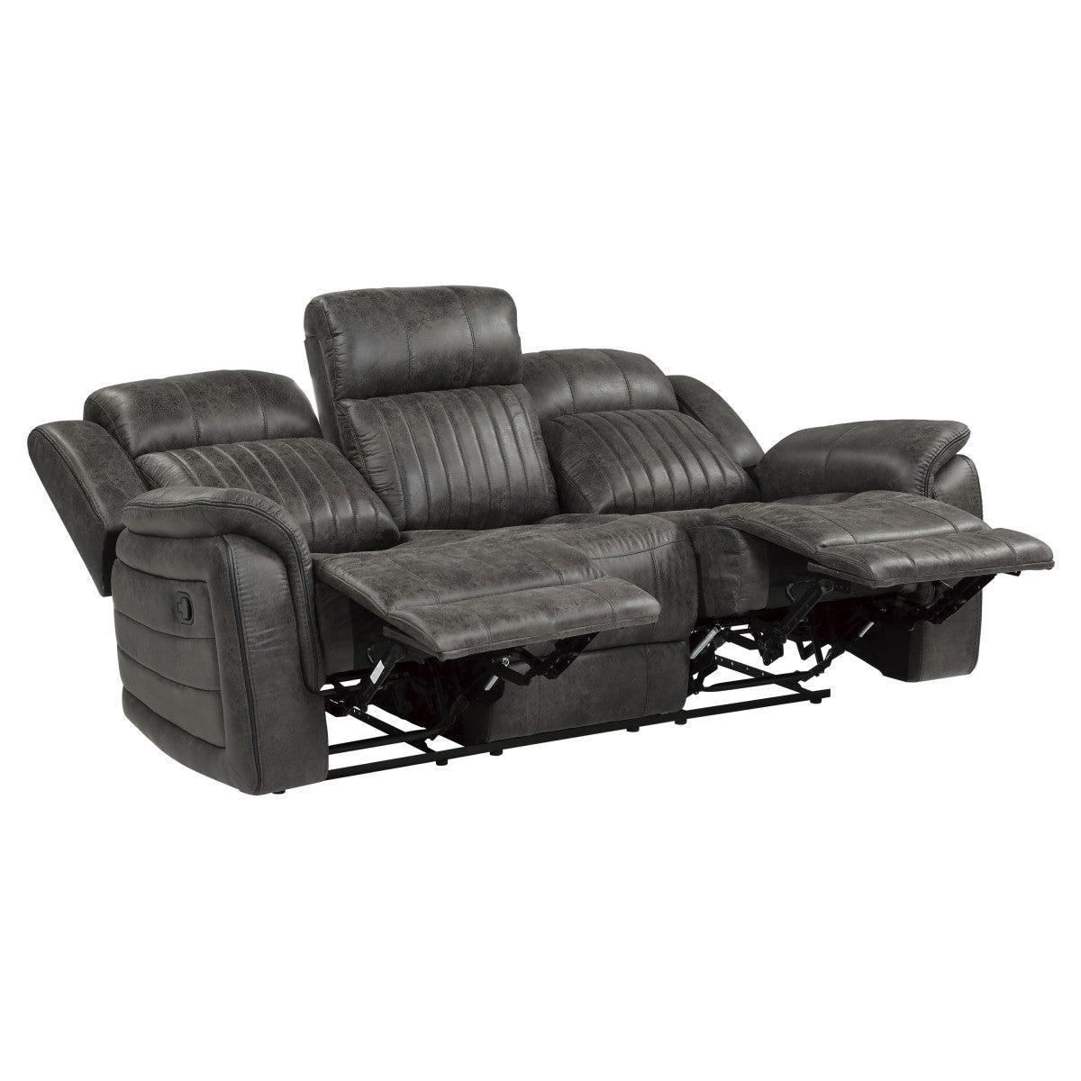 Centeroak Brown Gray Double Reclining Sofa - Image 3