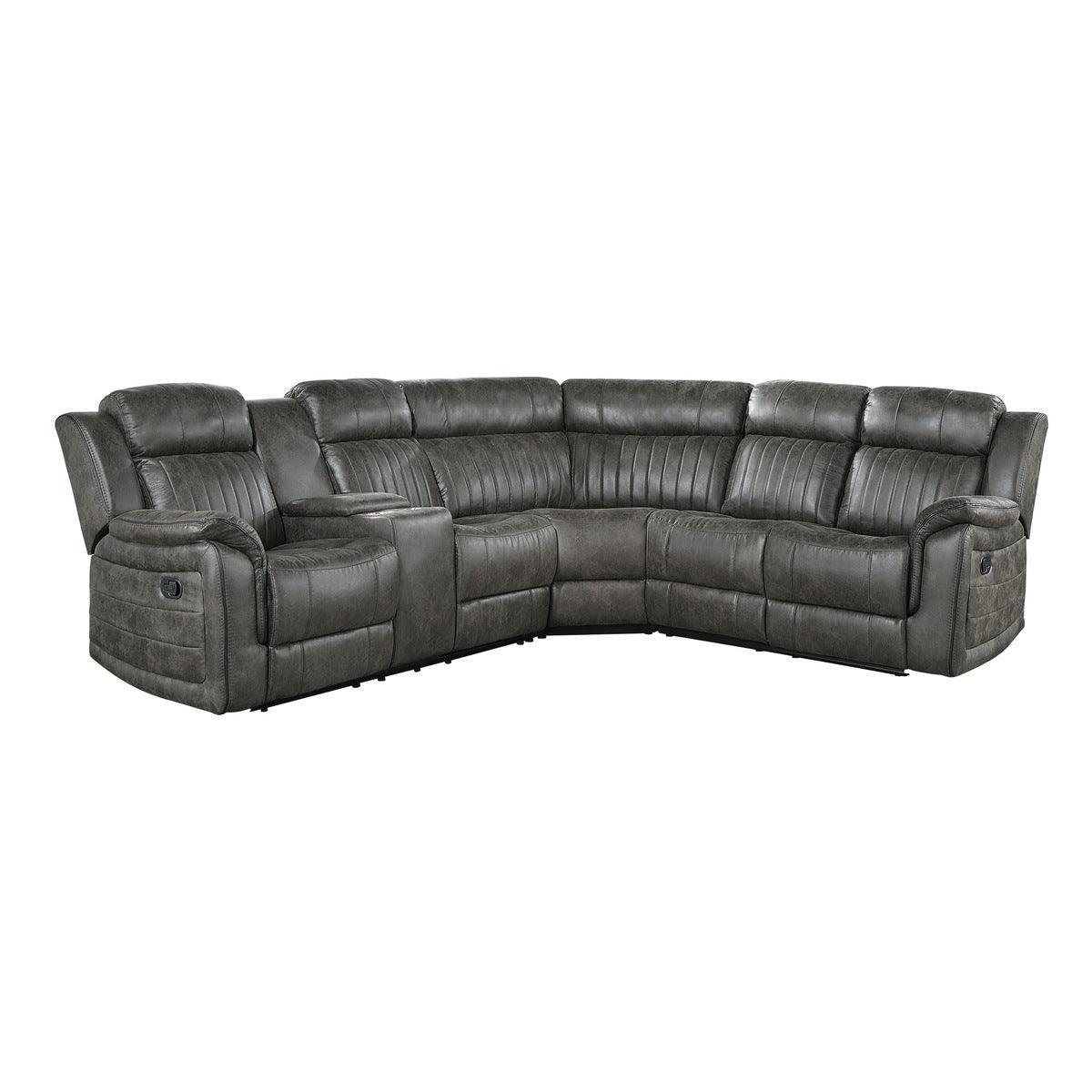 Centeroak Brown Gray Fabric 3-Piece Reclining Sectional With Left Console - Image 1