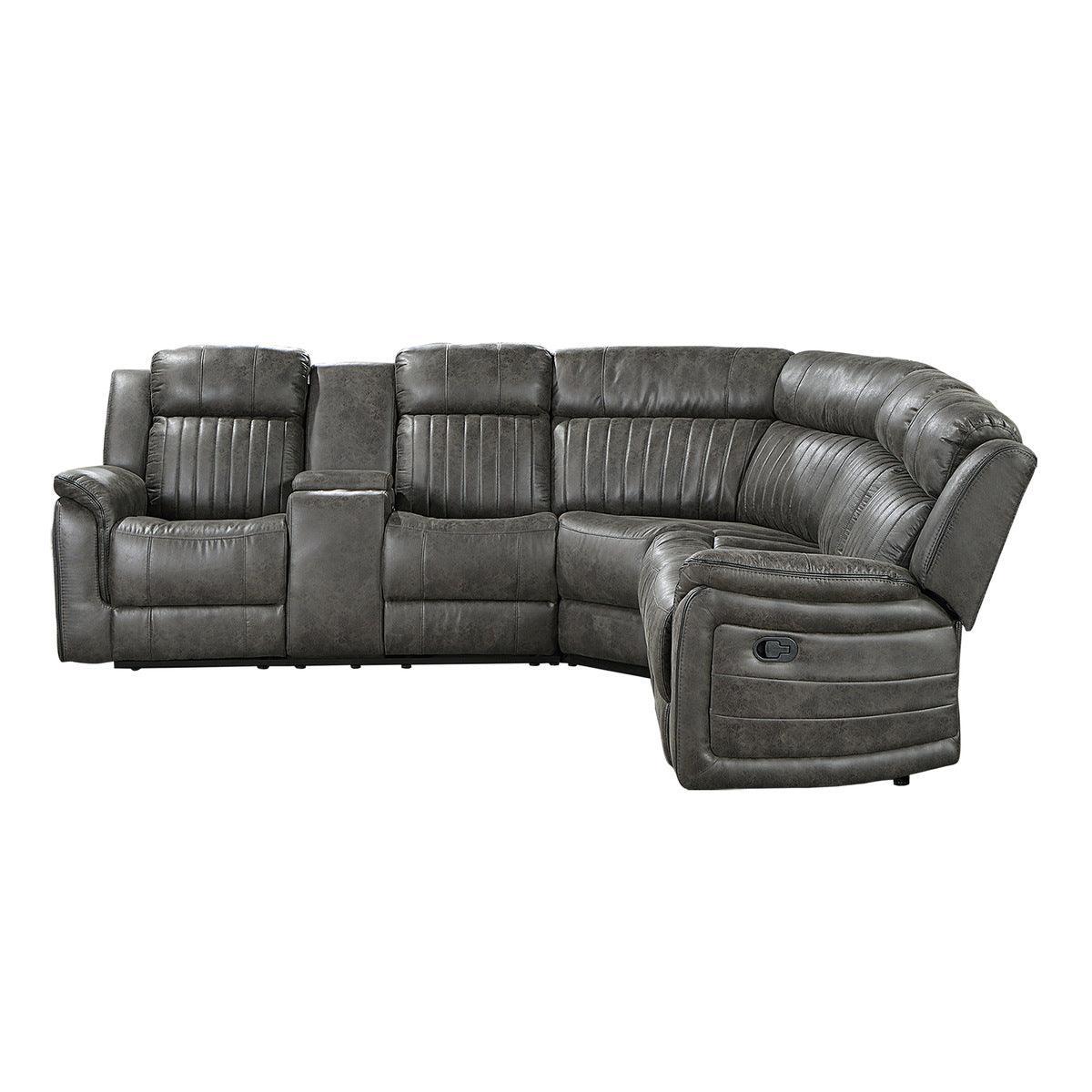 Centeroak Brown Gray Fabric 3-Piece Reclining Sectional With Left Console - Image 2