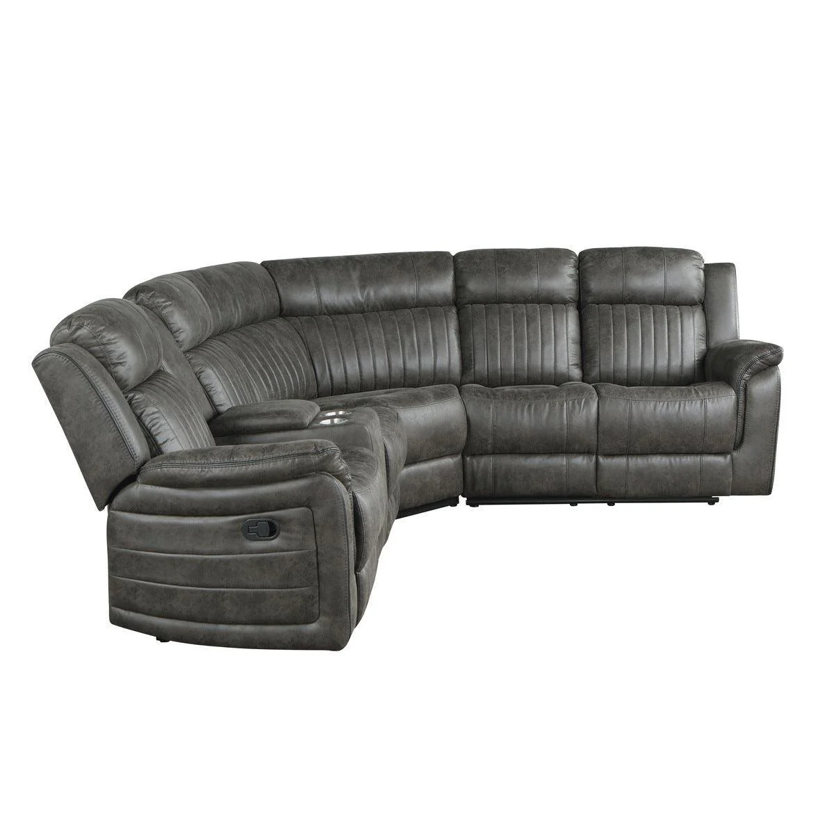 Centeroak Brown Gray Fabric 3-Piece Reclining Sectional With Left Console - Image 3