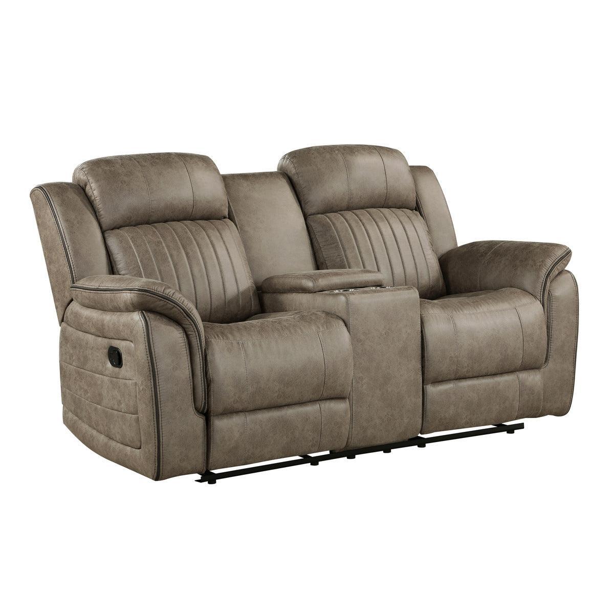 Centeroak Sandy Brown Double Reclining Loveseat With Center Console - Image 2