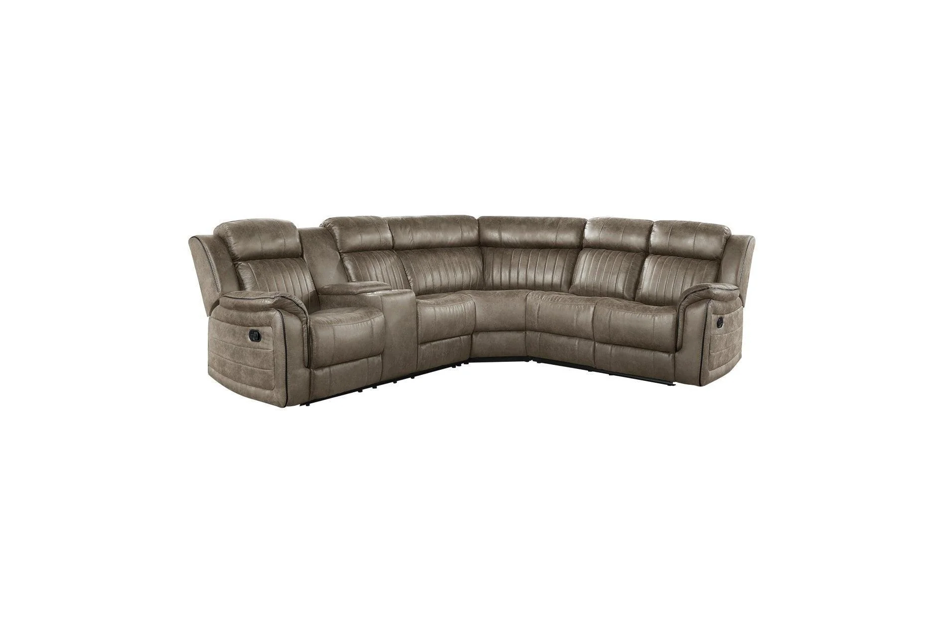 Centeroak Brown Gray Faux Leather Reclining Sectional - Image 3
