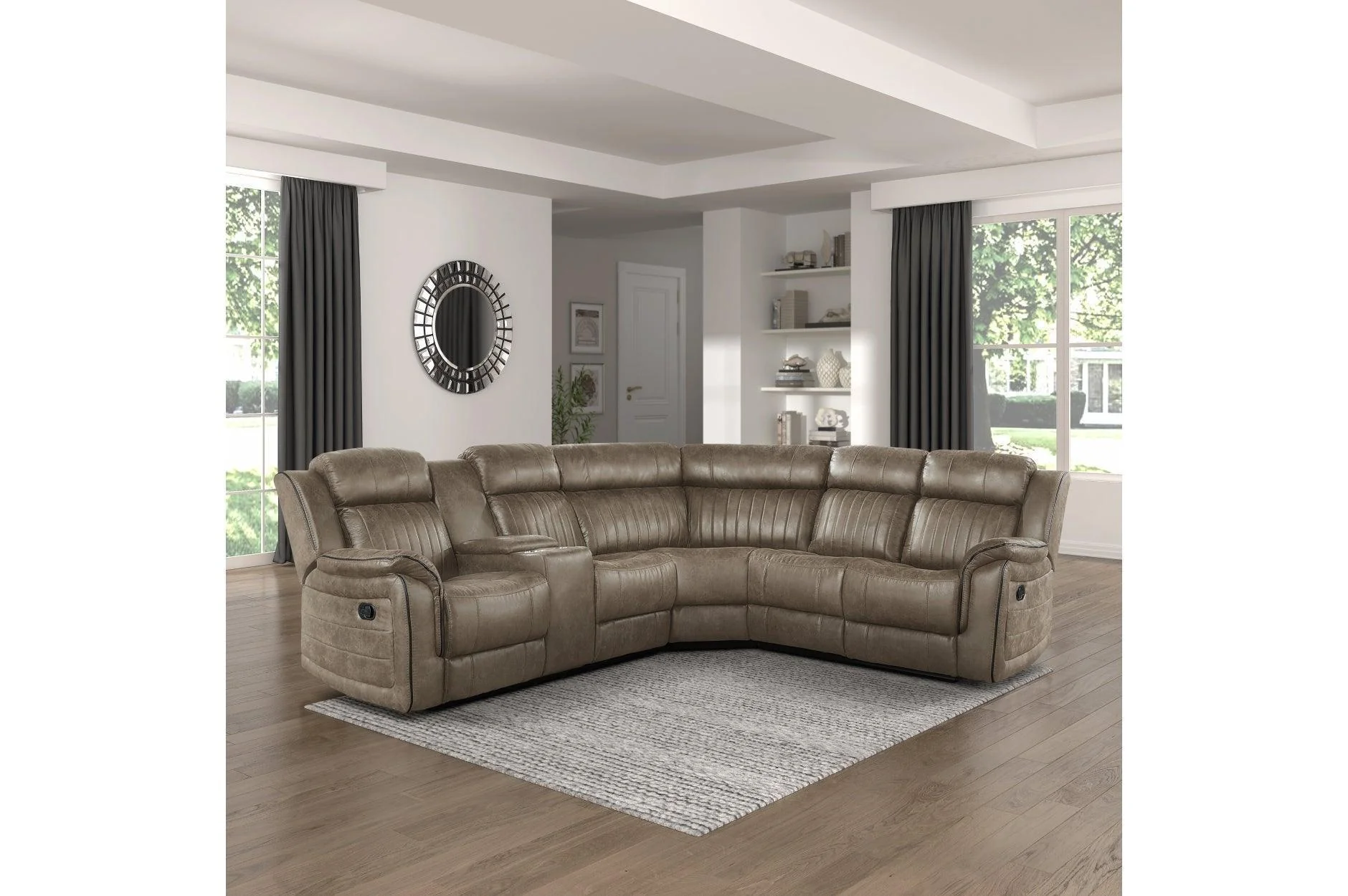 Centeroak Brown Gray Faux Leather Reclining Sectional - Image 2