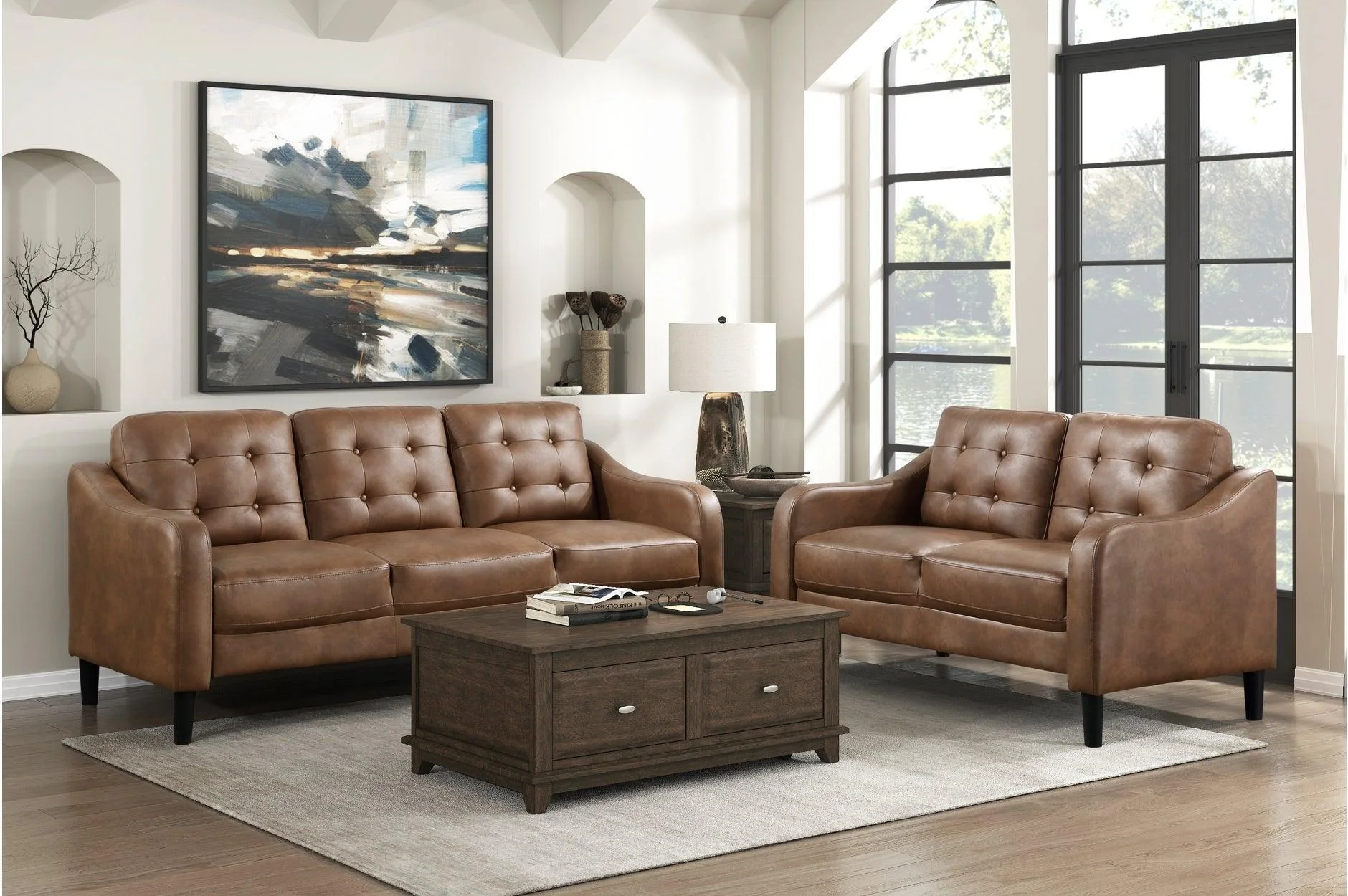 Mallory Brown Microfiber Living Room Set - Image 1