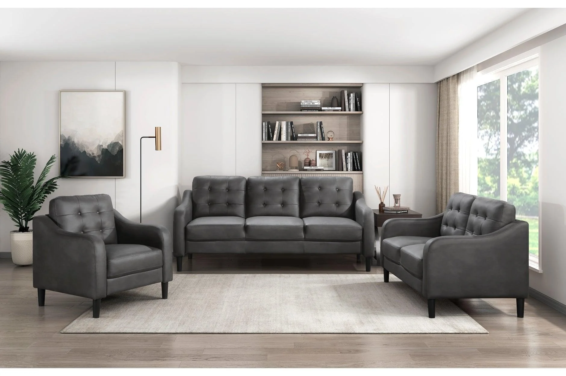 Mallory Gray Microfiber Living Room Set - Image 2