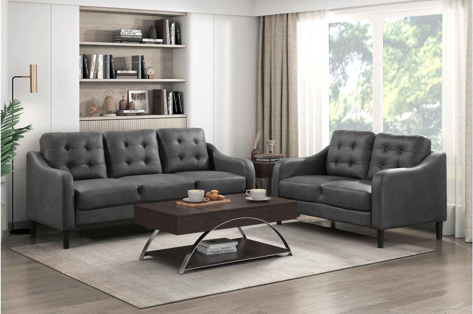 Mallory Gray Microfiber Living Room Set - Image 1