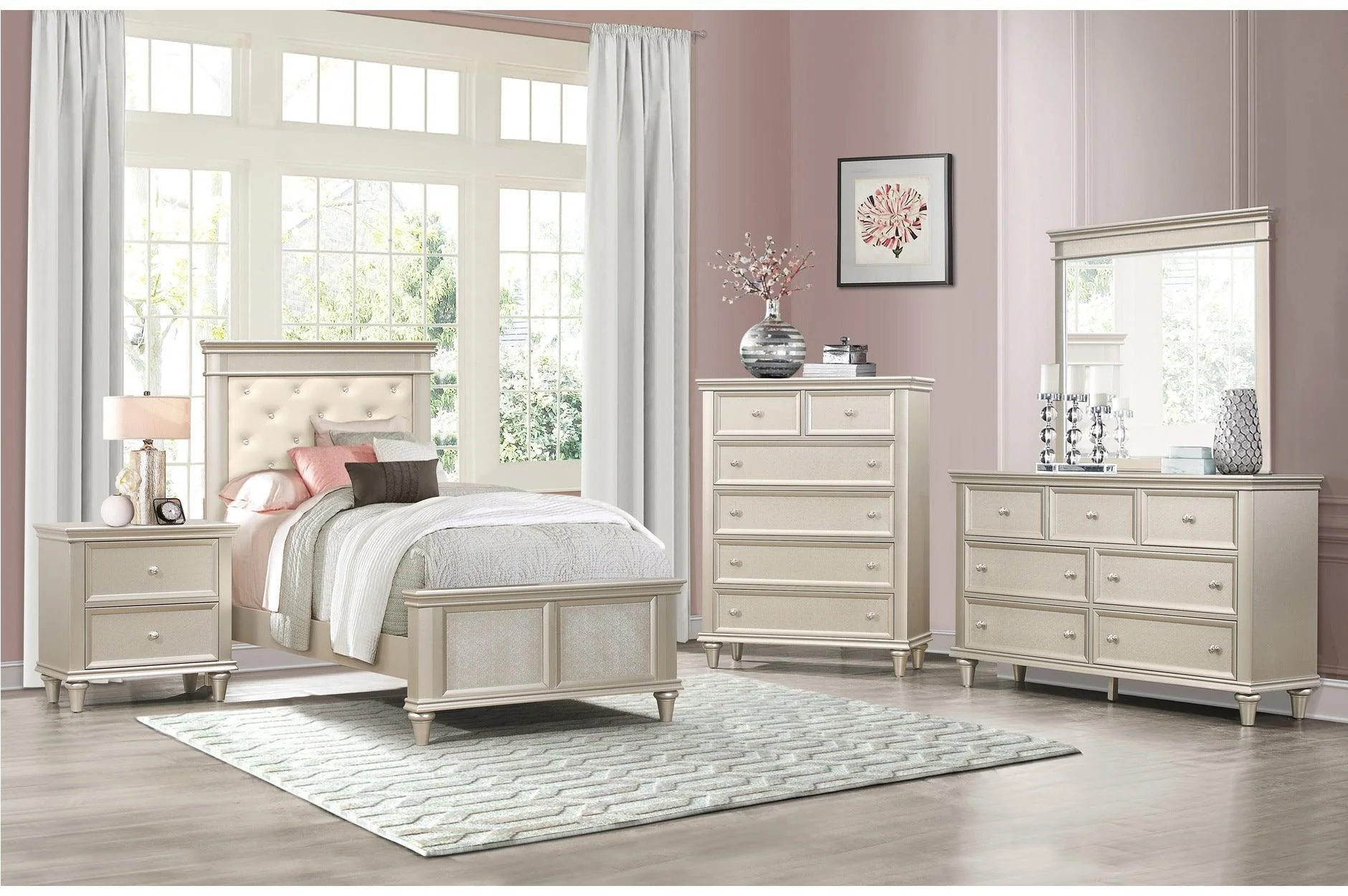 Celandine Silver Faux Leather Tufted Panel Bedroom Set - Image 2