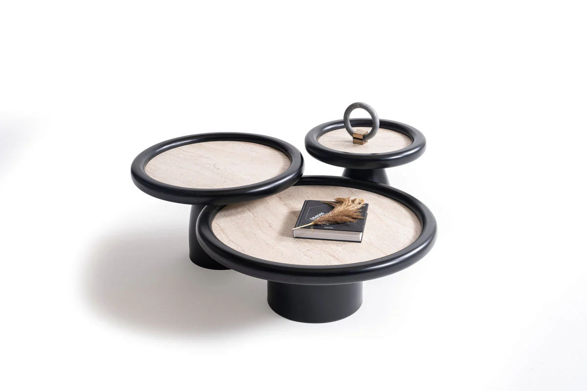 Romena Black Travertine 3-Piece Coffee Table Set - Image 3