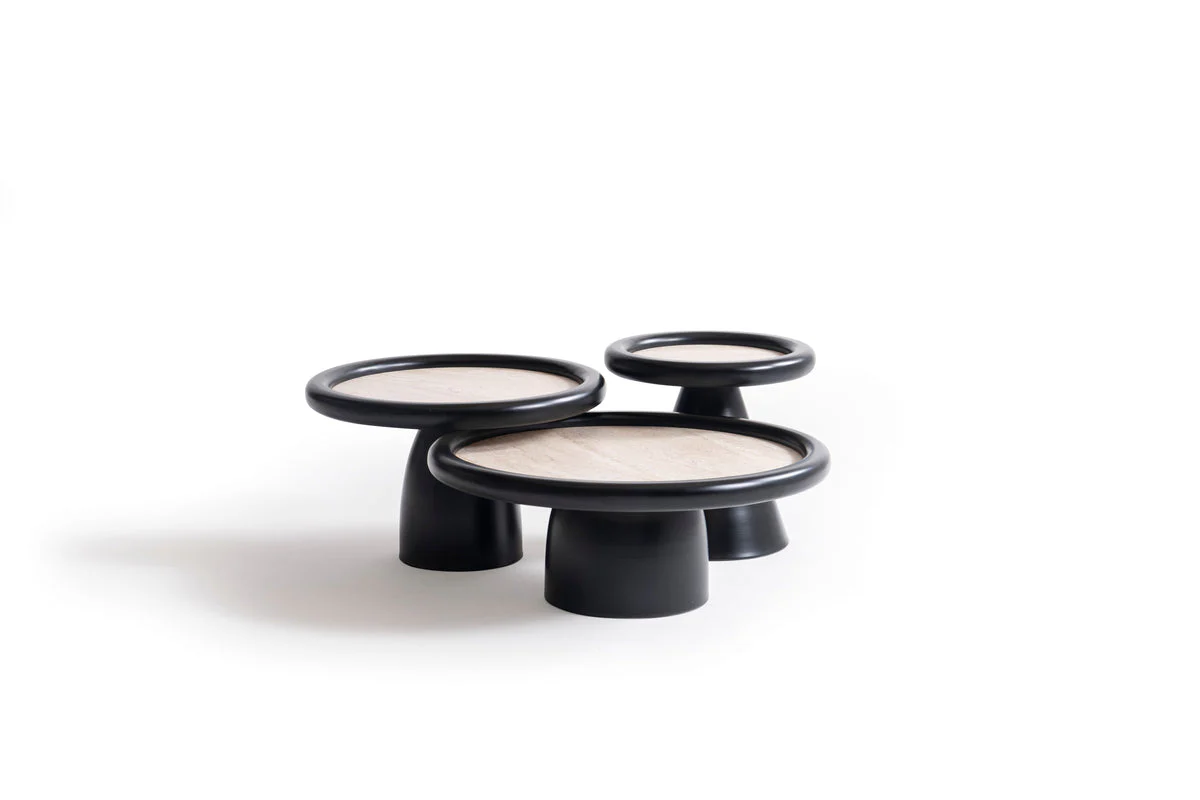 Romena Black Travertine 3-Piece Coffee Table Set - Image 2
