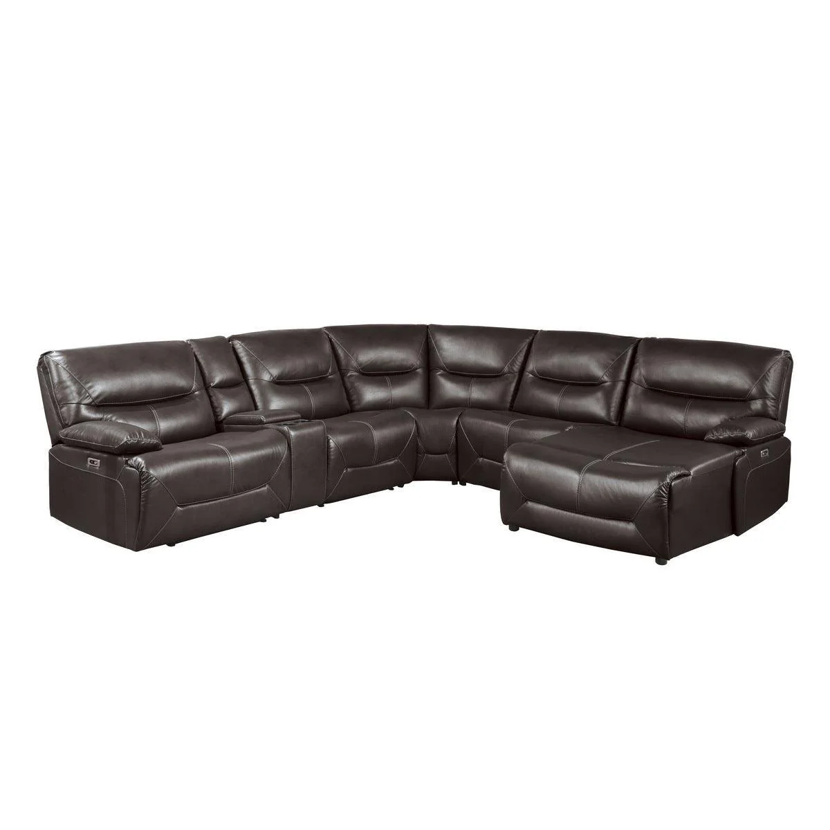 Dyersburg Brown Faux Leather 6-Piece Power Reclining Sectional With Right Chaise - Image 1