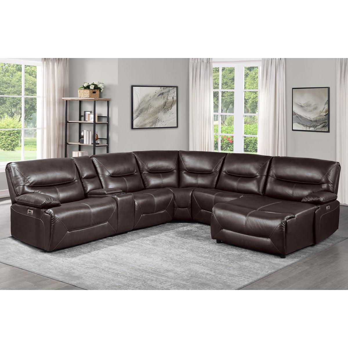 Dyersburg Brown Faux Leather 6-Piece Power Reclining Sectional With Right Chaise - Image 2