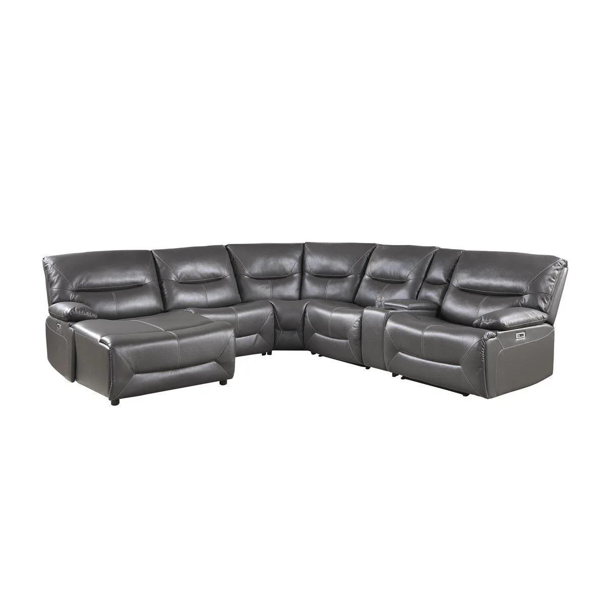 Dyersburg Gray Faux Leather 6-Piece Power Reclining Sectional With Left Chaise - Image 1