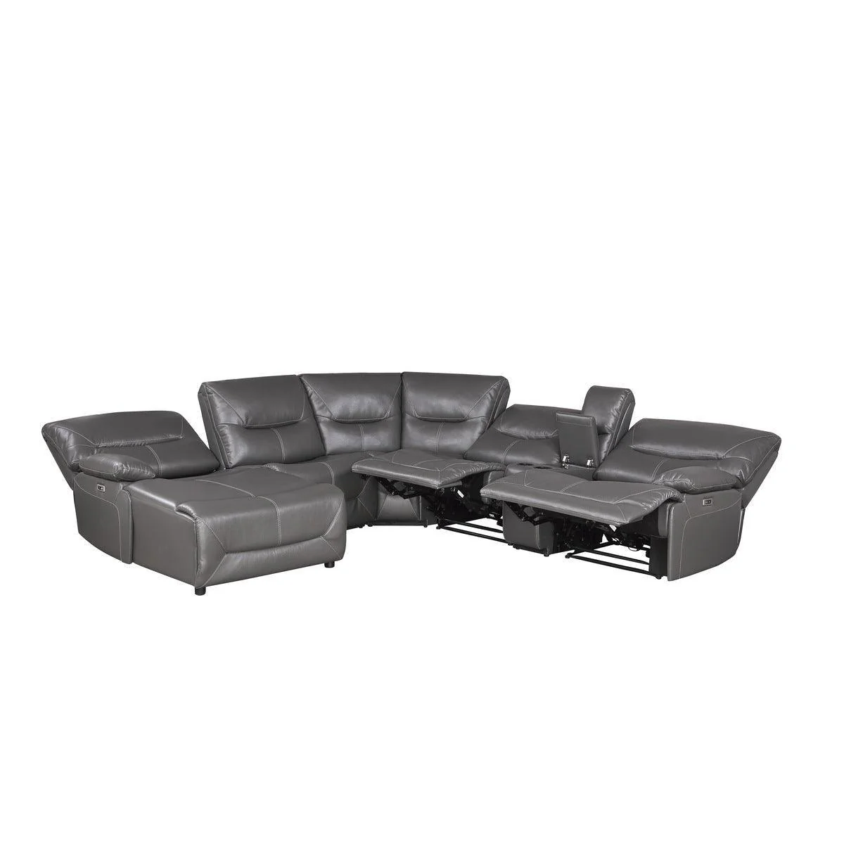 Dyersburg Gray Faux Leather 6-Piece Power Reclining Sectional With Left Chaise - Image 3