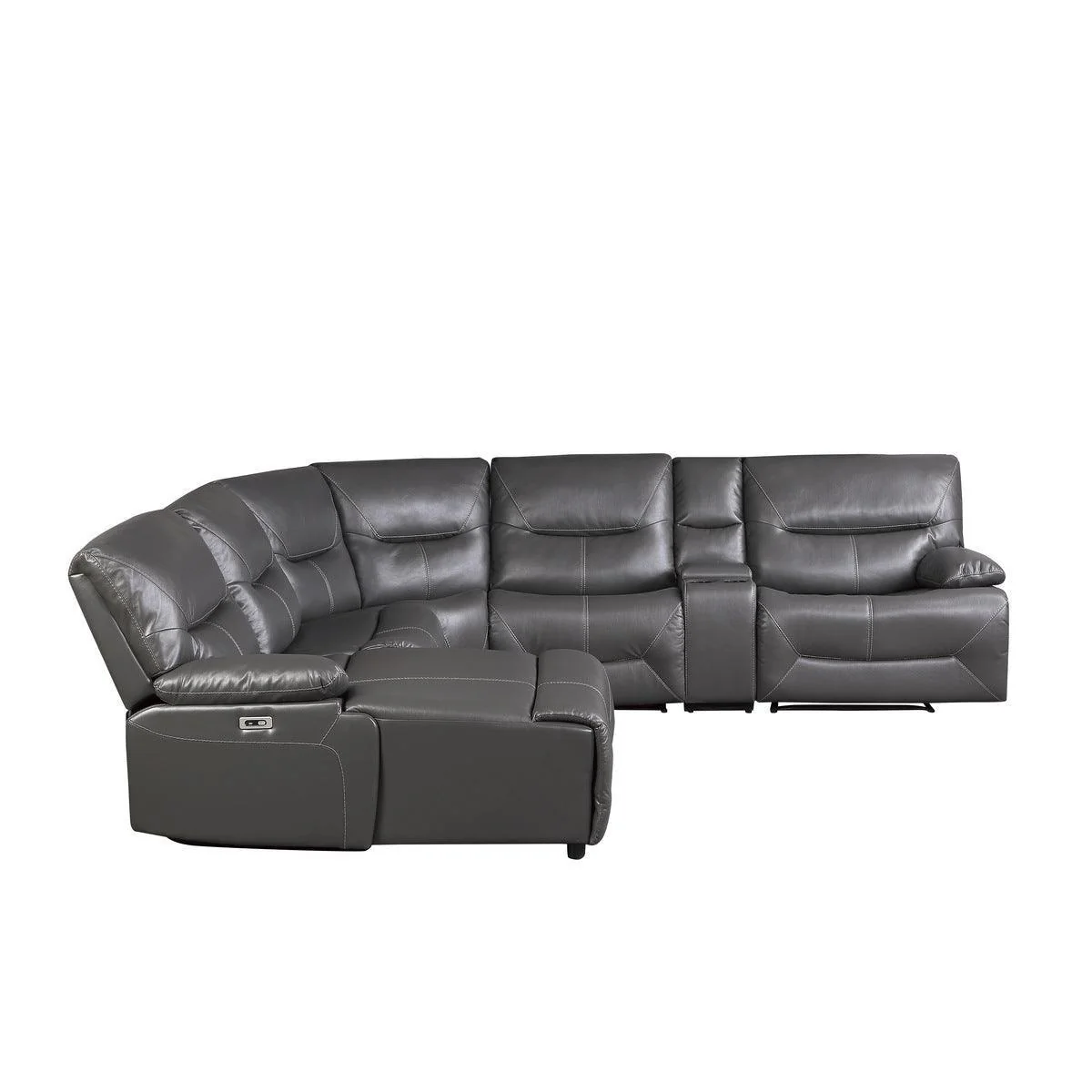 Dyersburg Gray Faux Leather 6-Piece Power Reclining Sectional With Left Chaise - Image 2