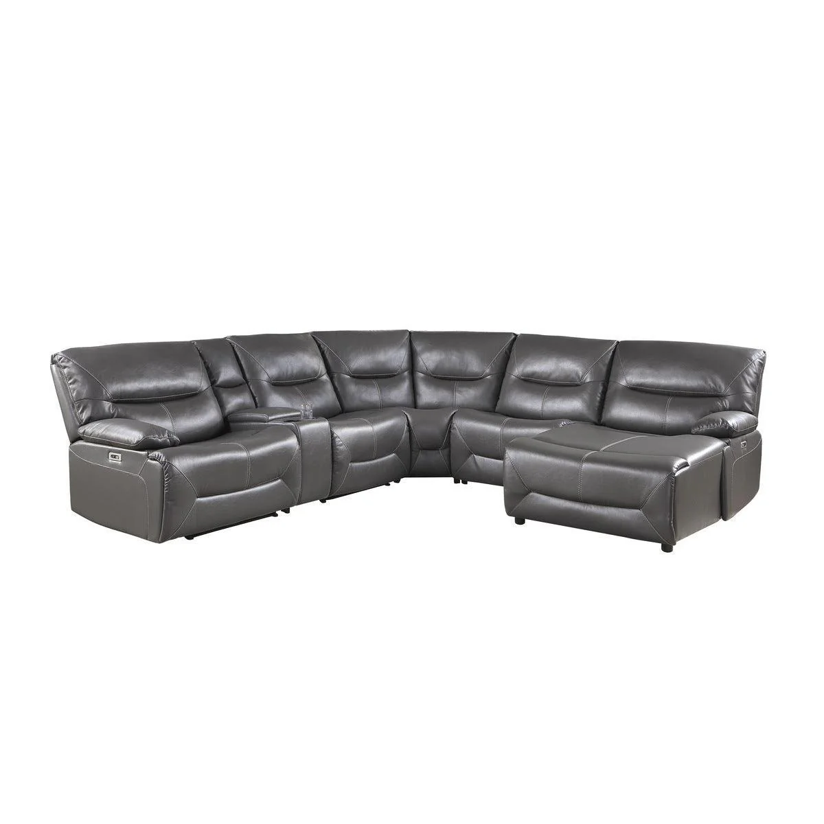 Dyersburg Gray Faux Leather 6-Piece Power Reclining Sectional With Right Chaise - Image 1