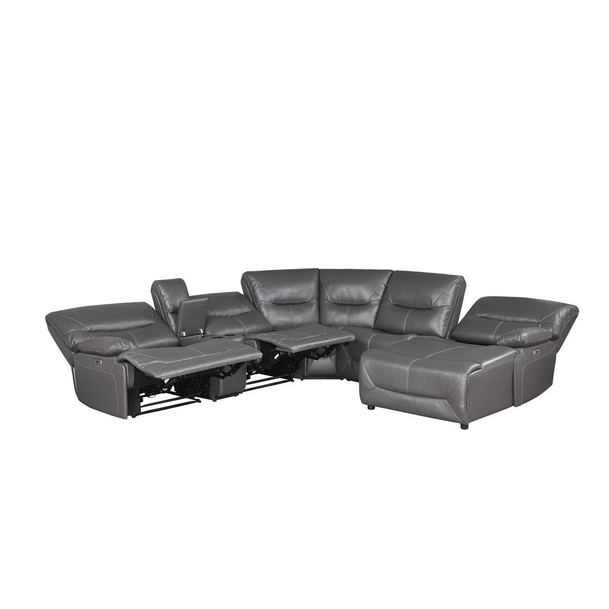 Dyersburg Gray Faux Leather 6-Piece Power Reclining Sectional With Right Chaise - Image 3