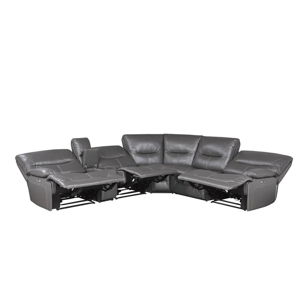 Dyersburg Gray Faux Leather 6-Piece Power Reclining Sectional - Image 3