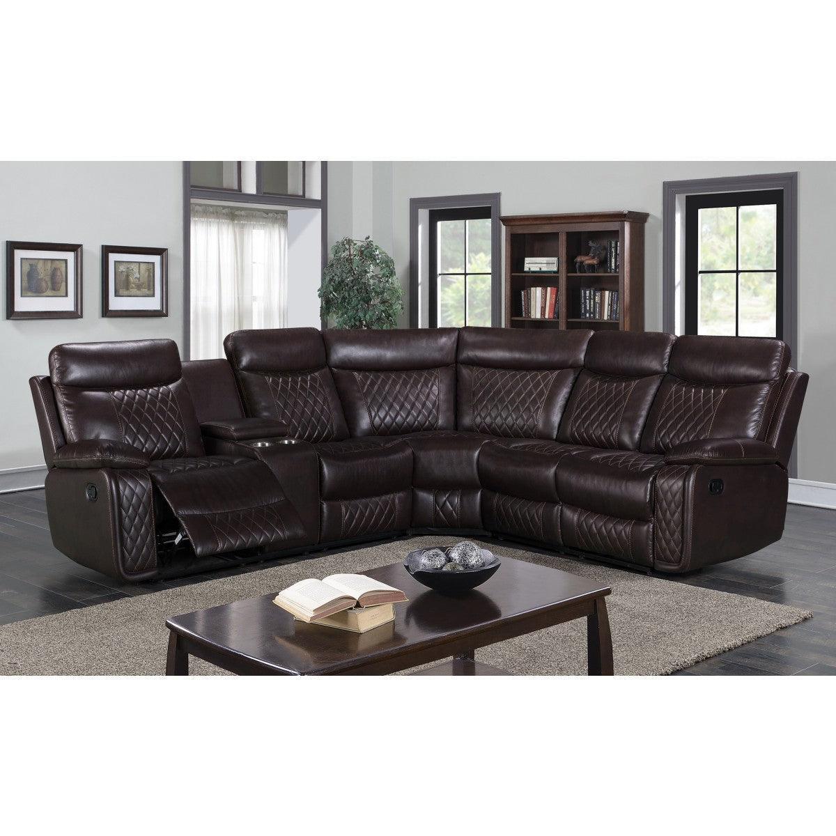 Socorro Brown Faux Leather 3-Piece Reclining Sectional - Image 1