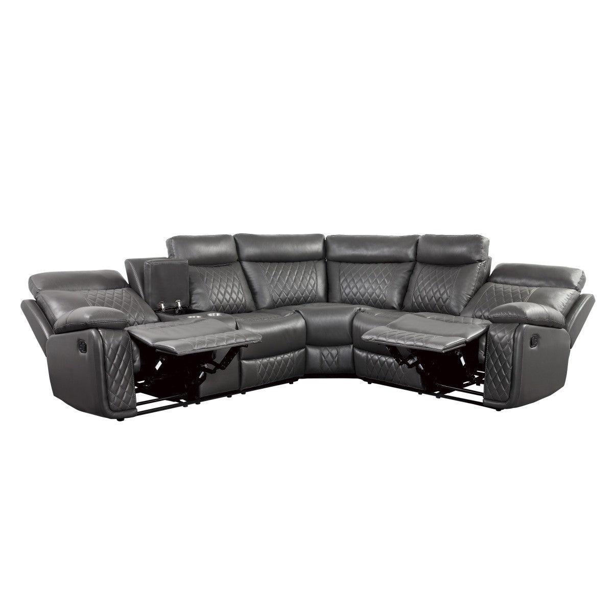 Socorro Gray Faux Leather 3-Piece Reclining Sectional With Left Console - Image 3