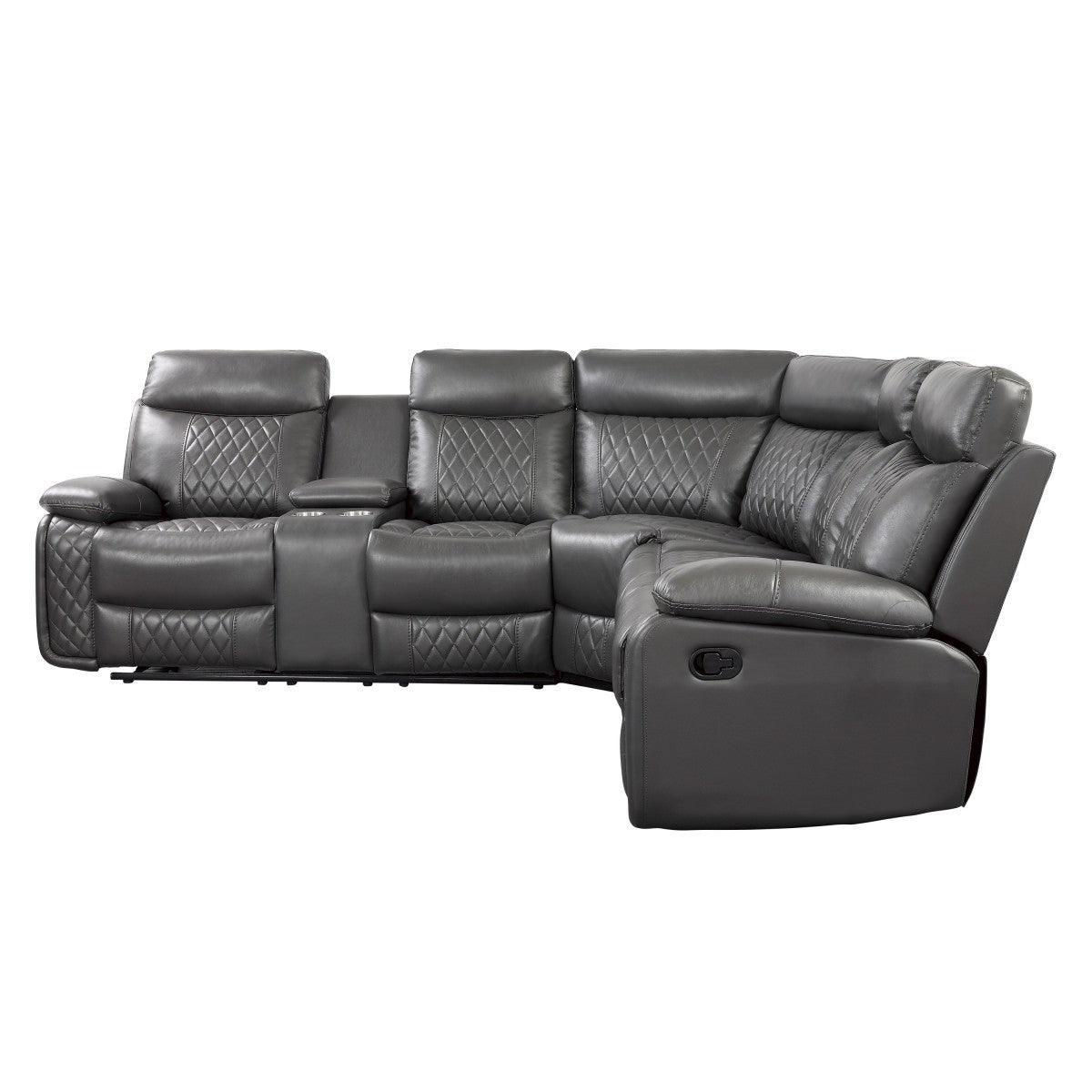 Socorro Gray Faux Leather 3-Piece Reclining Sectional With Left Console - Image 2