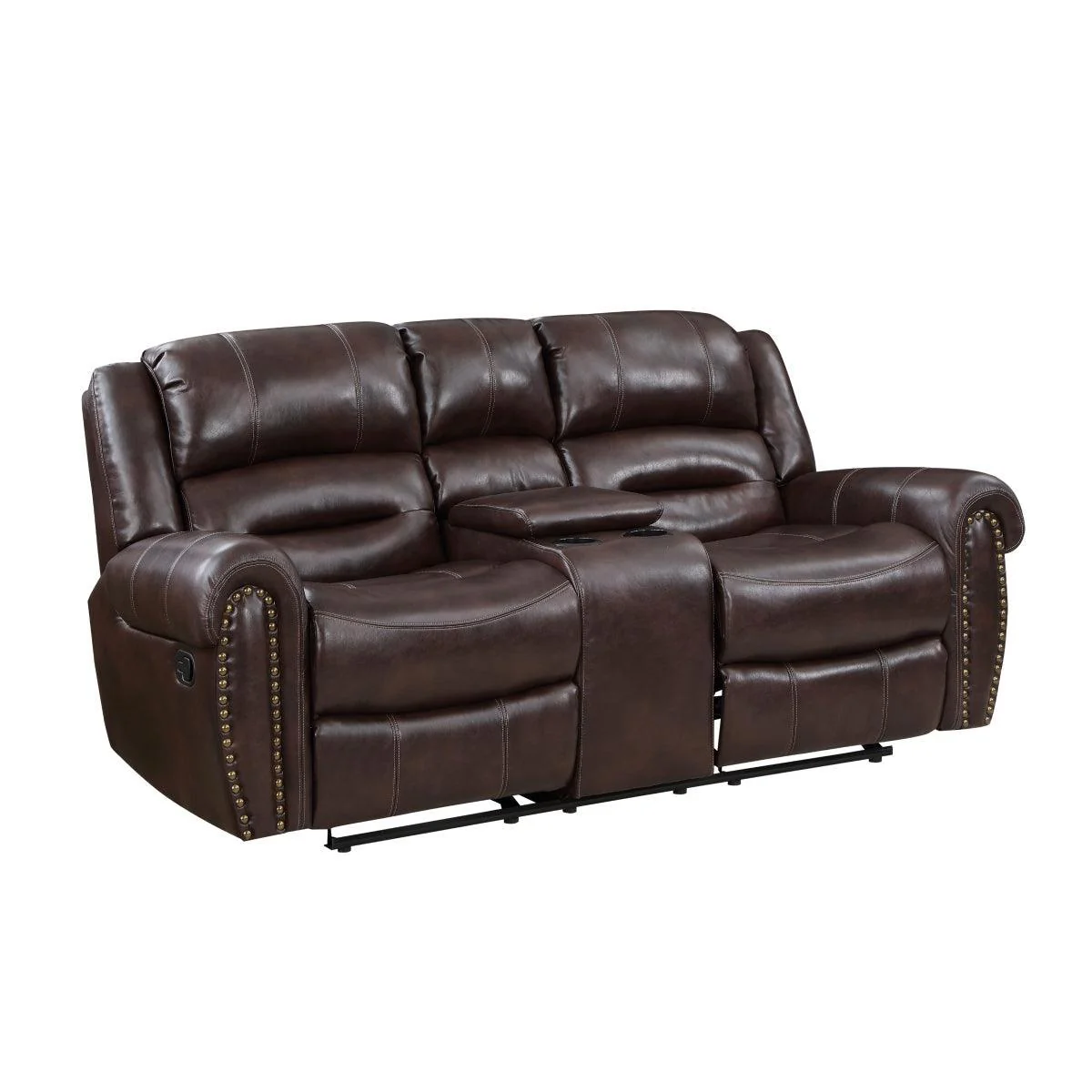 Center Hill Brown Faux Leather Double Glider Reclining Love Seat - Image 2