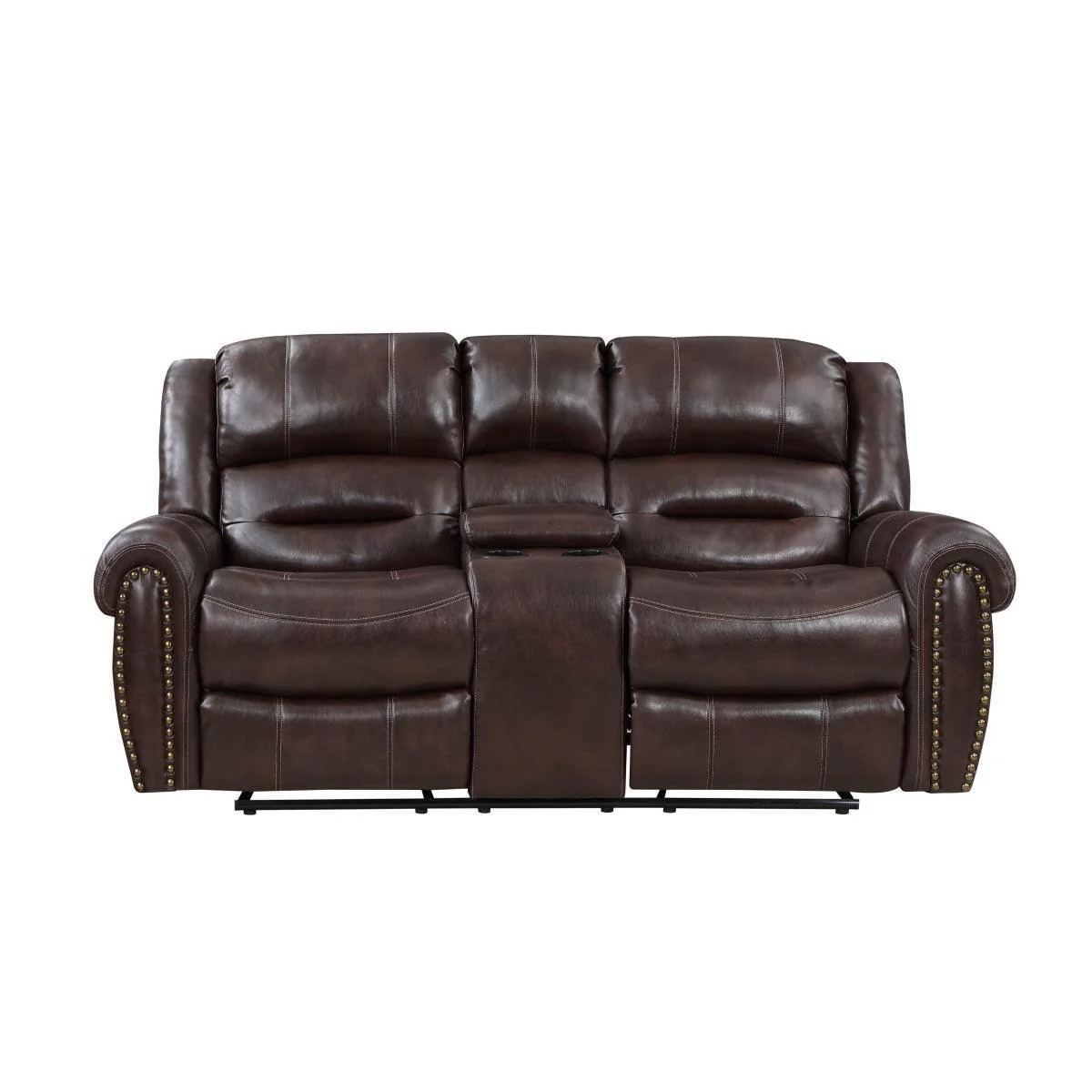 Center Hill Brown Faux Leather Double Glider Reclining Love Seat - Image 1