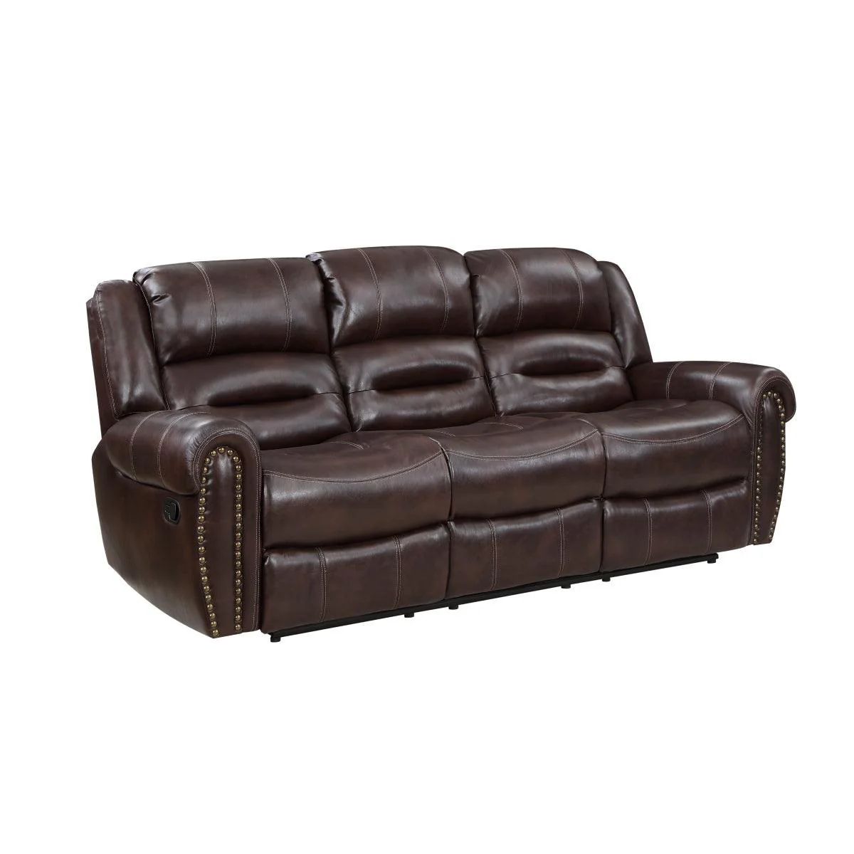 Center Hill Brown Faux Leather Double Reclining Sofa - Image 2