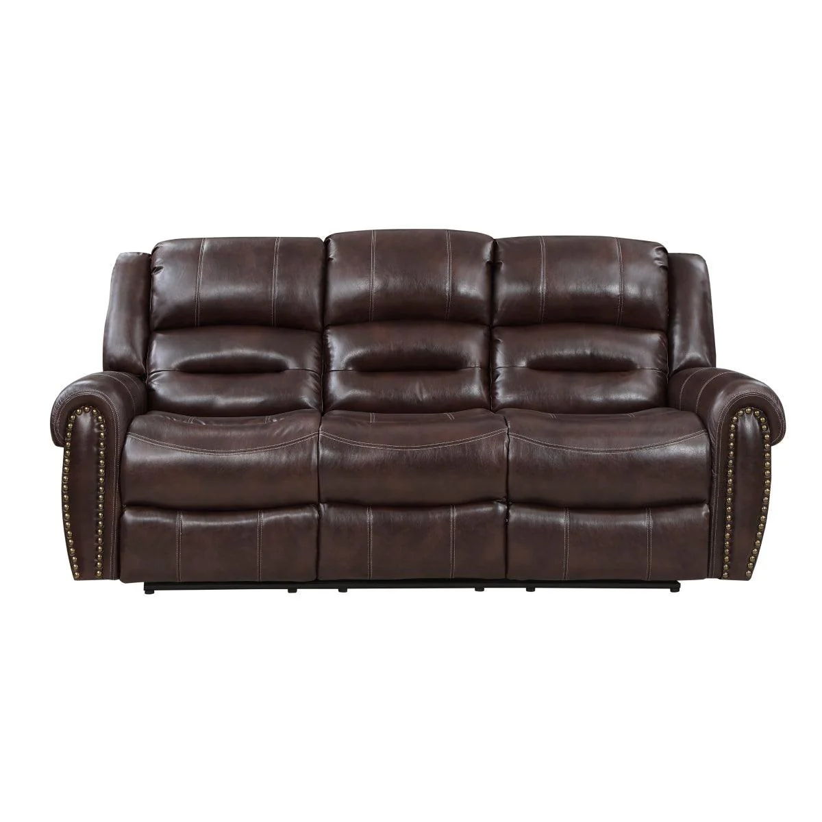 Center Hill Brown Faux Leather Double Reclining Sofa - Image 1