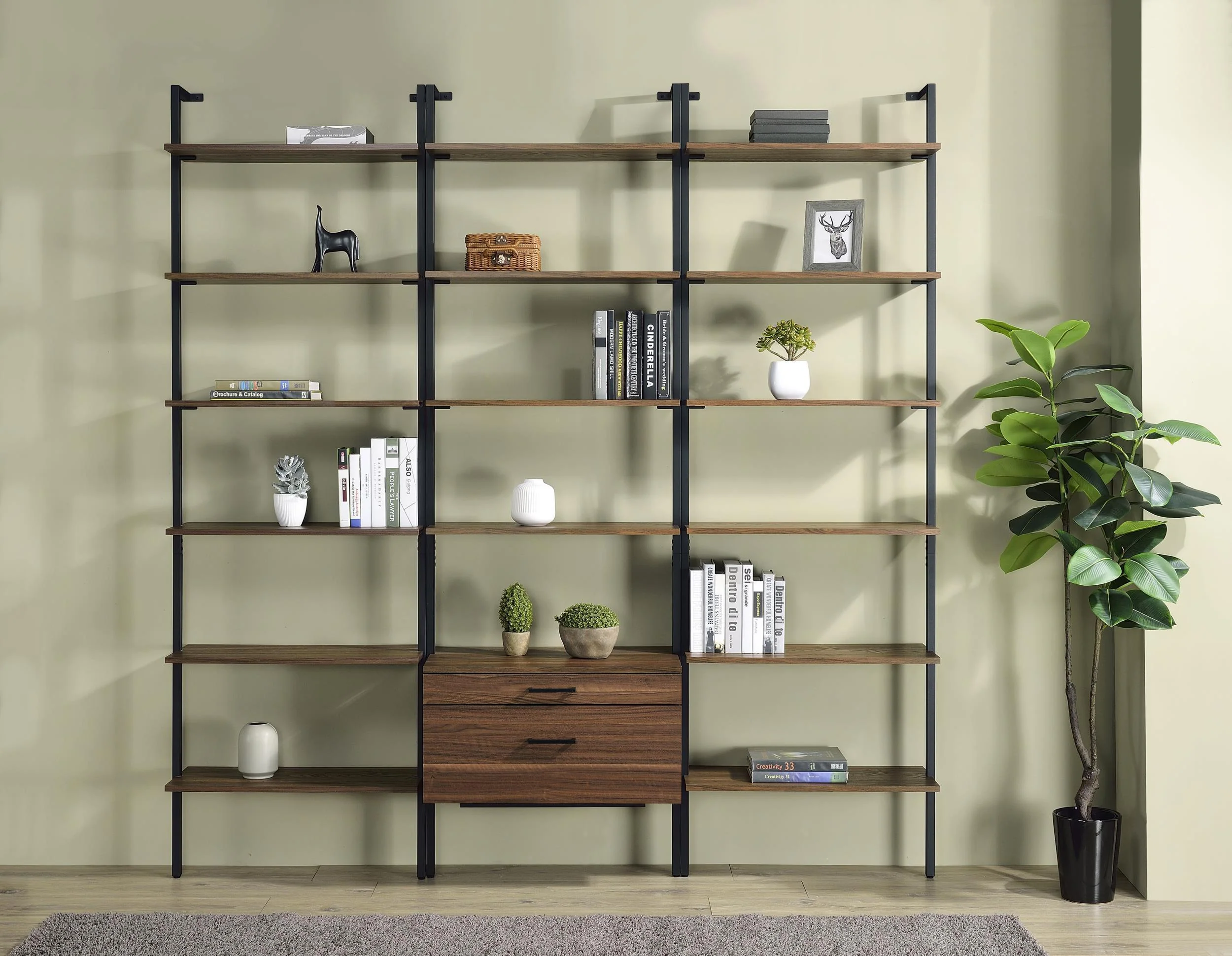 Owens 3-Piece 96-inch Wall Mounted Bookshelf Set Walnut - Image 2