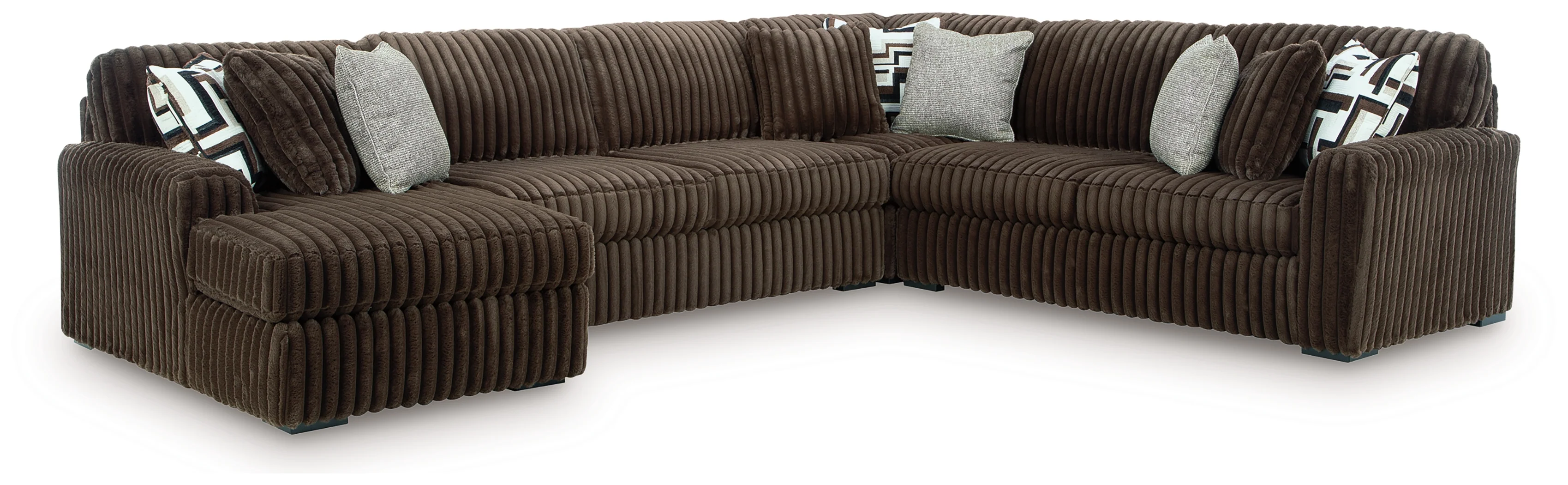 Midnight-Madness Chocolate Velvet 4-Piece Sectional with Chaise - Image 2