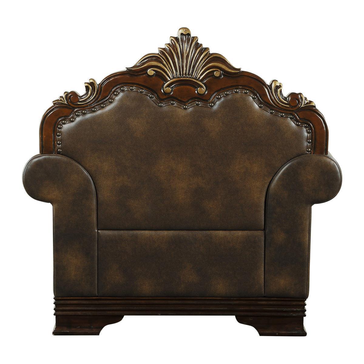 Croydon Brown Faux Leather Fabric Tufted Chair - Image 3