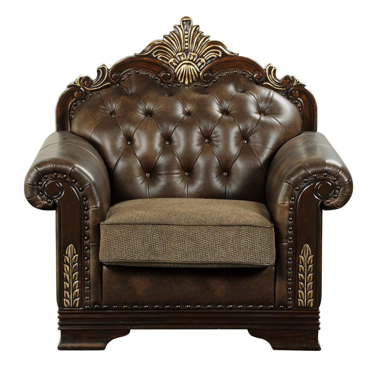 Croydon Brown Faux Leather Fabric Tufted Chair - Image 1