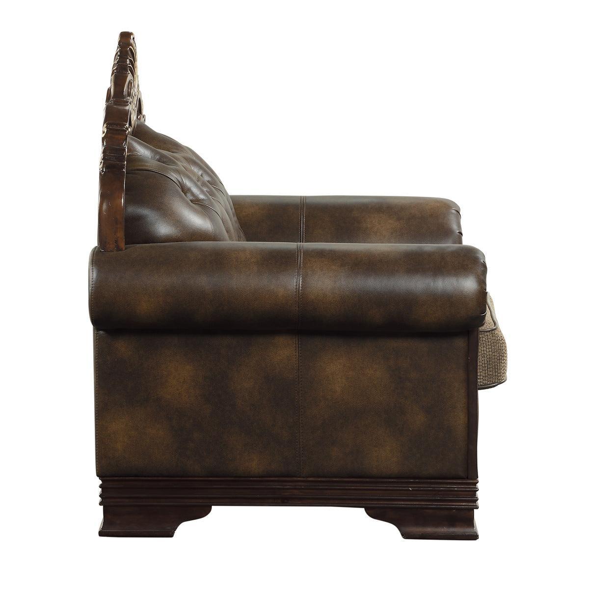 Croydon Brown Faux Leather Fabric Tufted Love Seat - Image 3