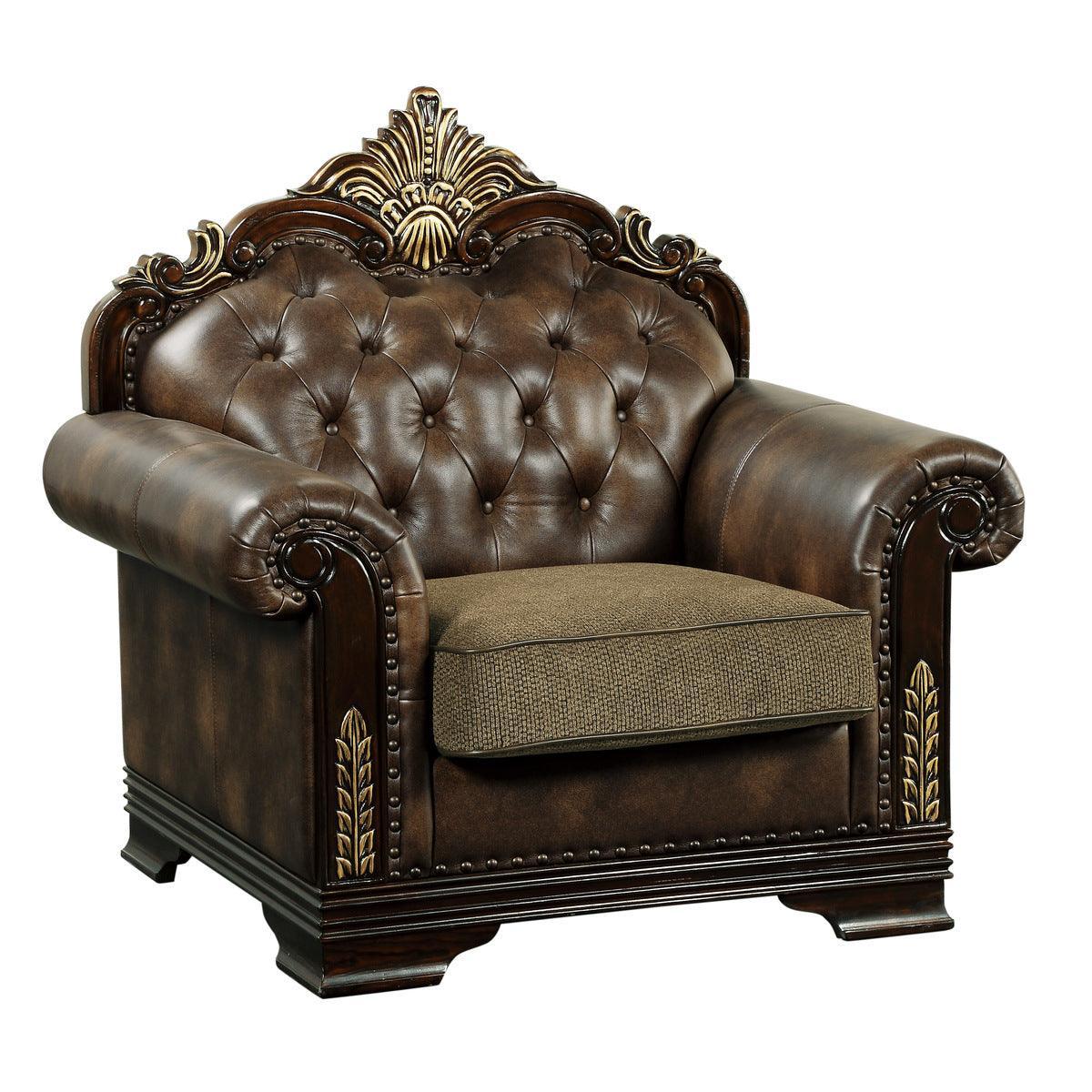 Croydon Brown Faux Leather Fabric Tufted Chair - Image 2