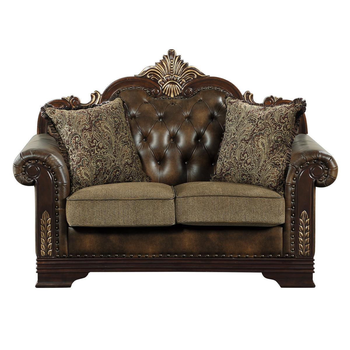 Croydon Brown Faux Leather Fabric Tufted Love Seat - Image 1
