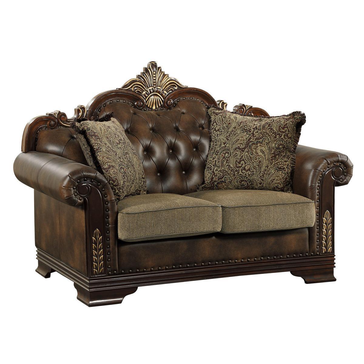 Croydon Brown Faux Leather Fabric Tufted Love Seat - Image 2