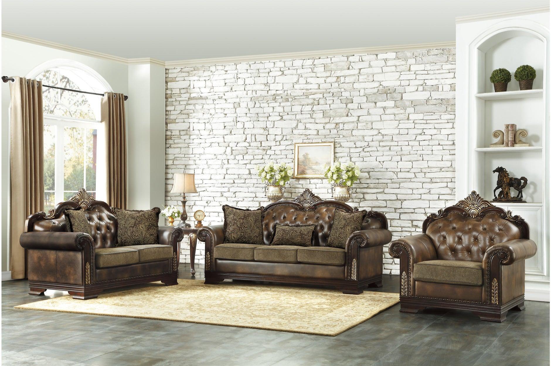 Croydon Dark Cherry Faux Leather Fabric Tufted Living Room Set - Image 2