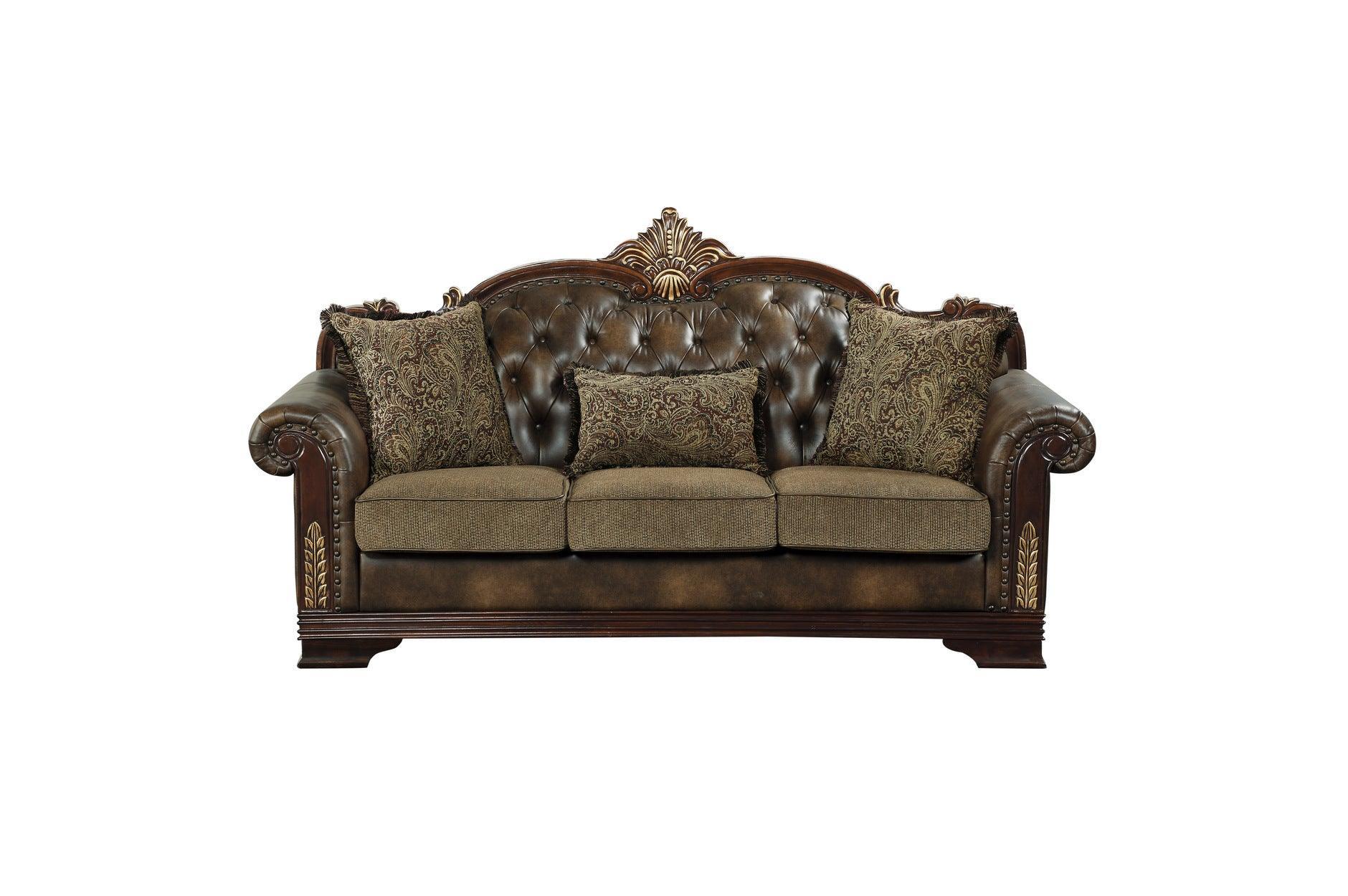 Croydon Dark Cherry Faux Leather Fabric Tufted Living Room Set - Image 3