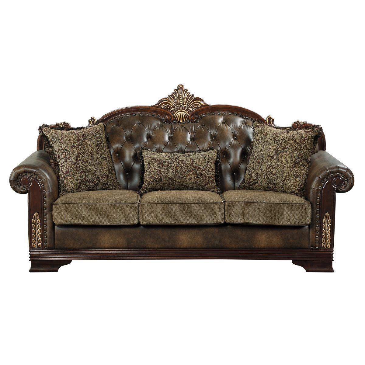 Croydon Brown Faux Leather Fabric Tufted Sofa