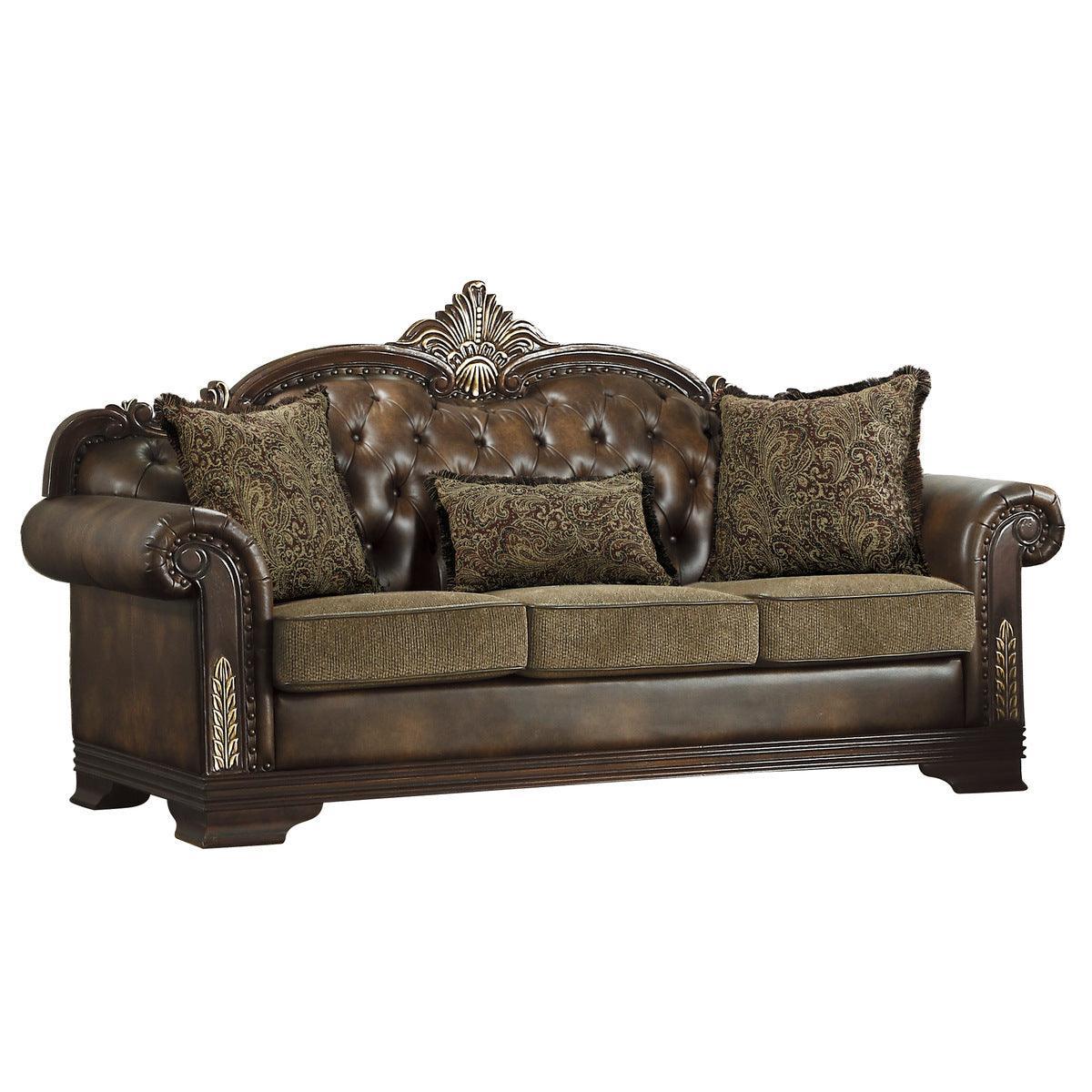 Croydon Brown Faux Leather Fabric Tufted Sofa - Image 2