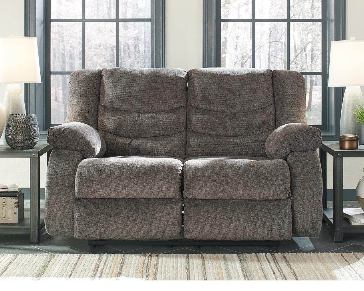 Tulen Gray Chenille Reclining Loveseat - Image 1