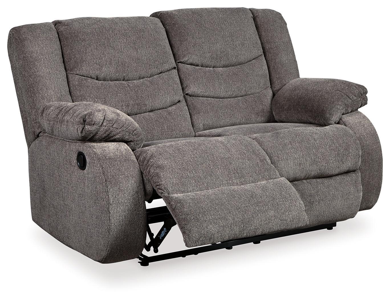Tulen Gray Chenille Reclining Loveseat - Image 3