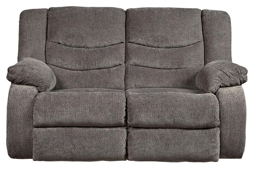 Tulen Gray Chenille Reclining Loveseat - Image 2