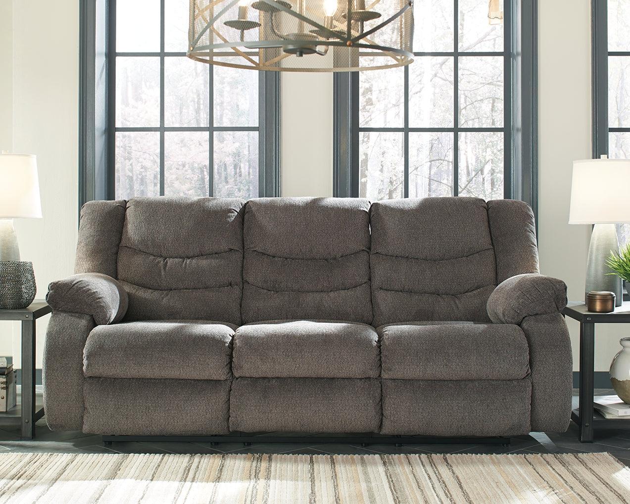 Tulen Gray Chenille Reclining Sofa - Image 1