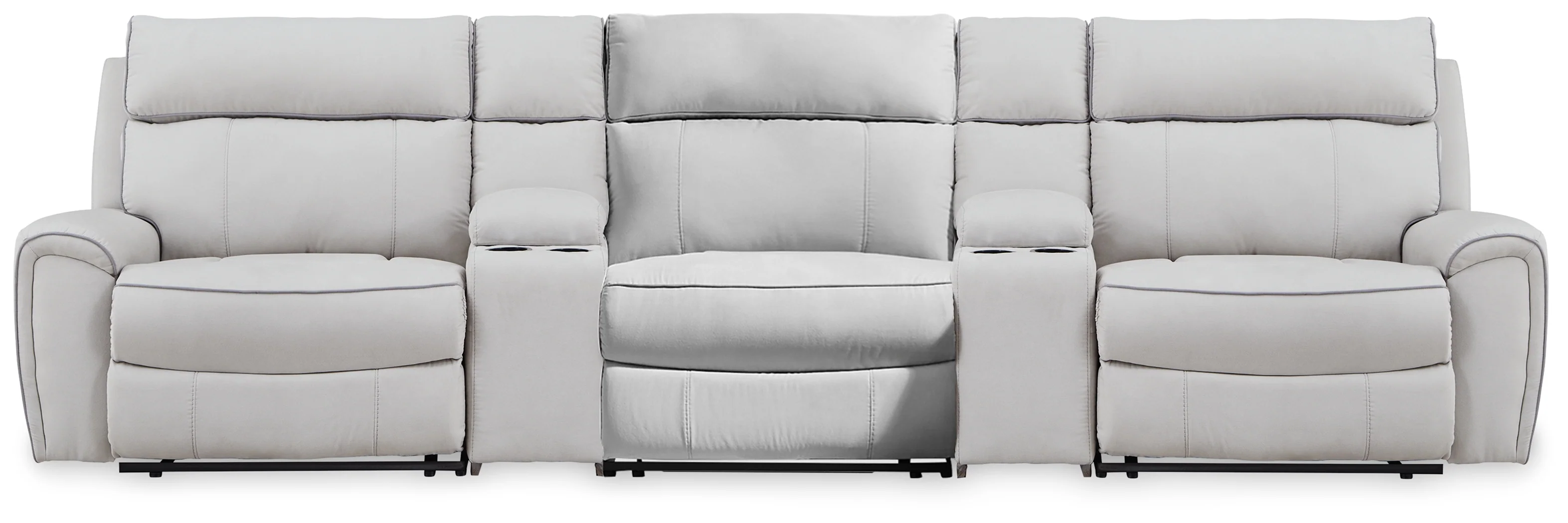 Social Pointe Pearl/Ash Chenille 5-Piece Reclining Sectional with Storage Consoles - Image 2