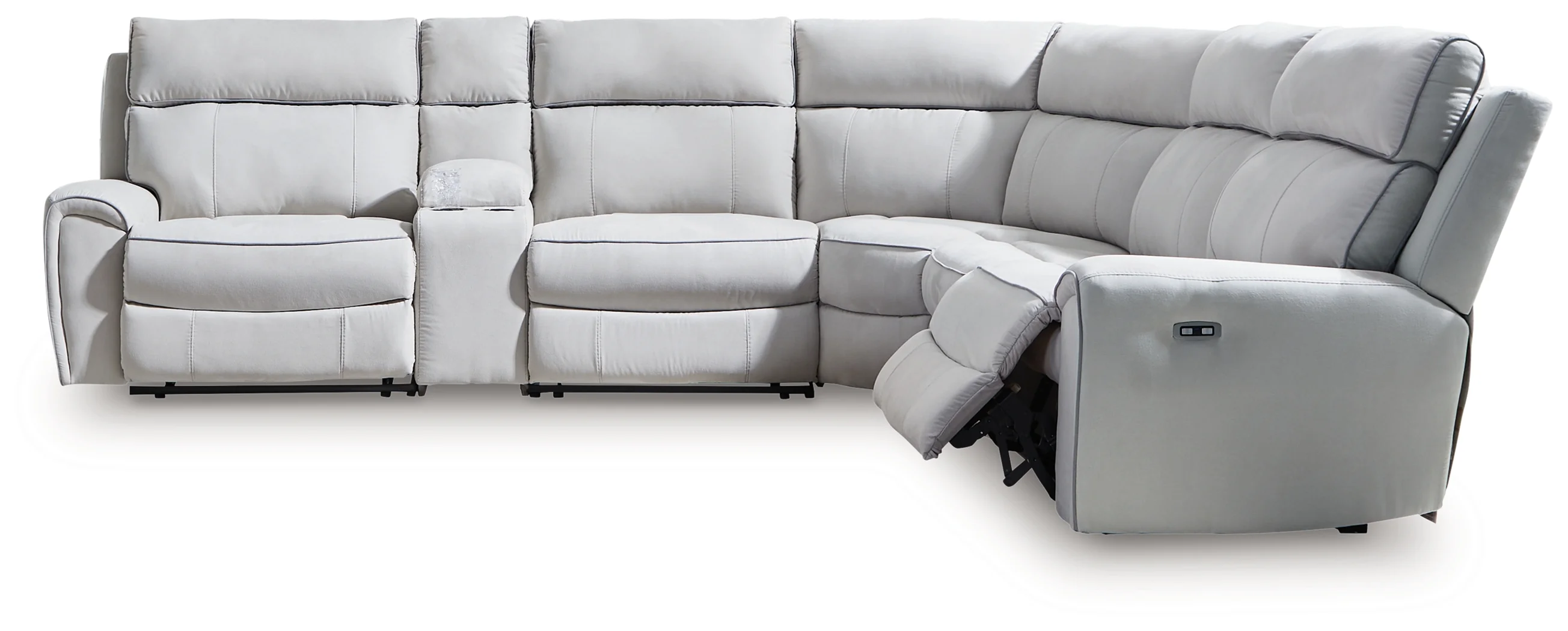 Social Pointe Pearl/Ash Chenille 6-Piece Reclining Sectional with Storage Console - Image 2