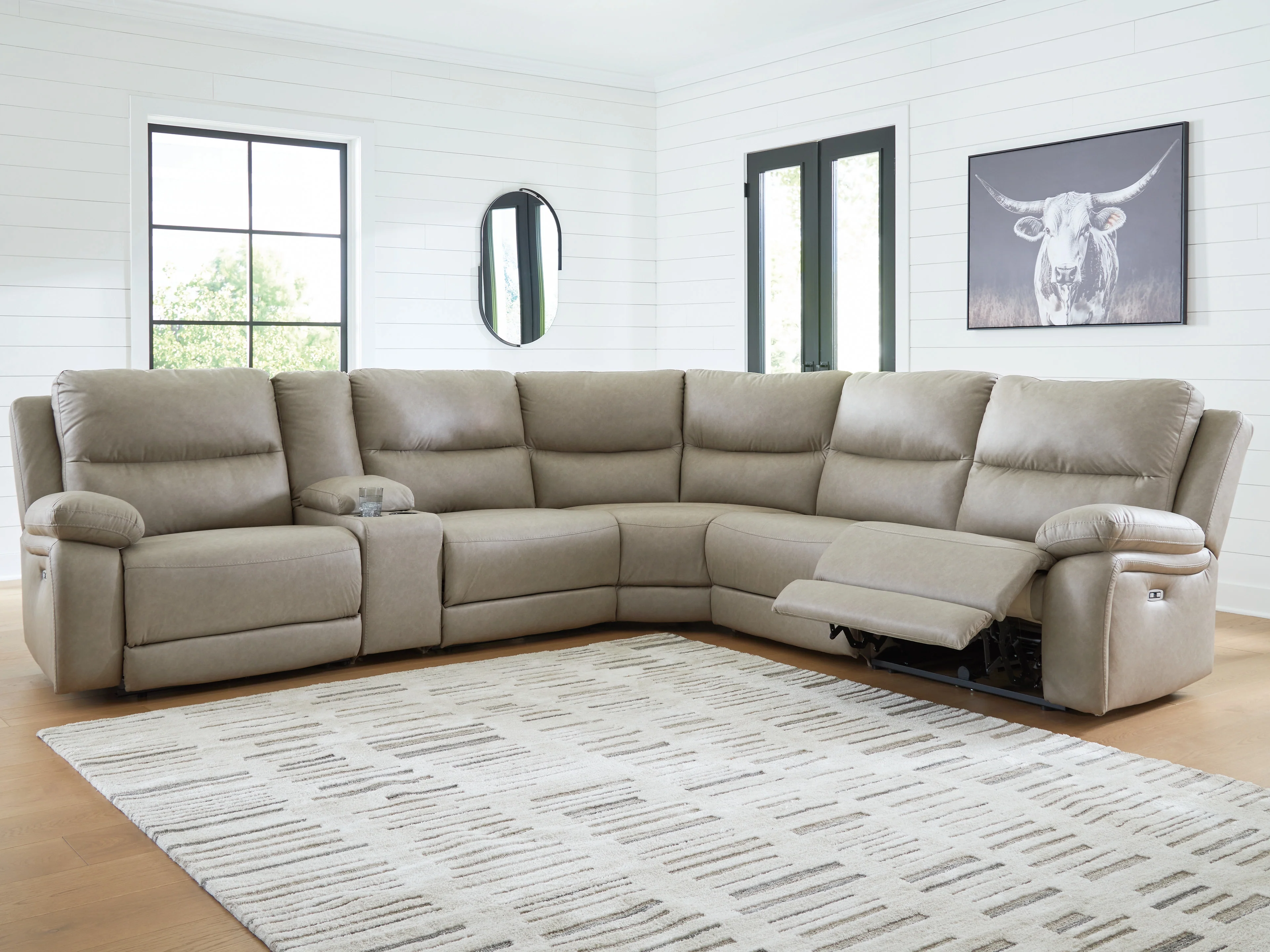 Narwhal Place Pebble Faux Leather 6-Piece Reclining Sectional with Storage Console - Image 3