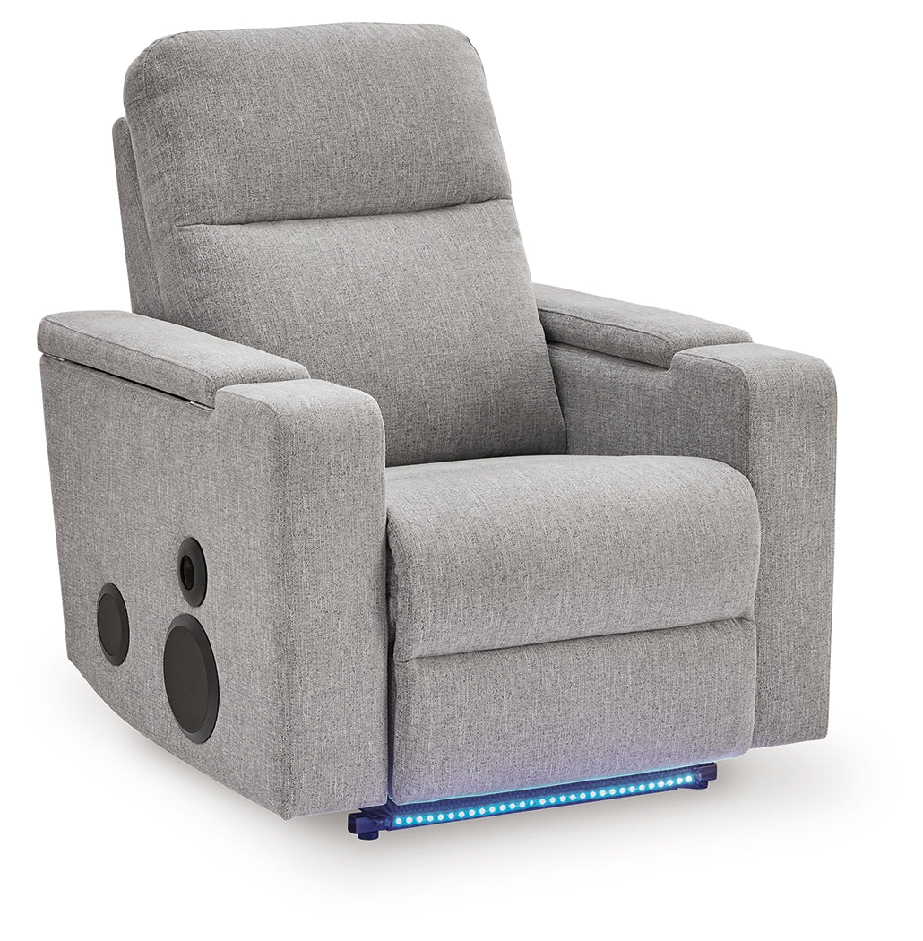Pineland Pewter Performance Fabric,Next-Gen Nuvella™ Power Glider Recliner with Audio System - Image 2