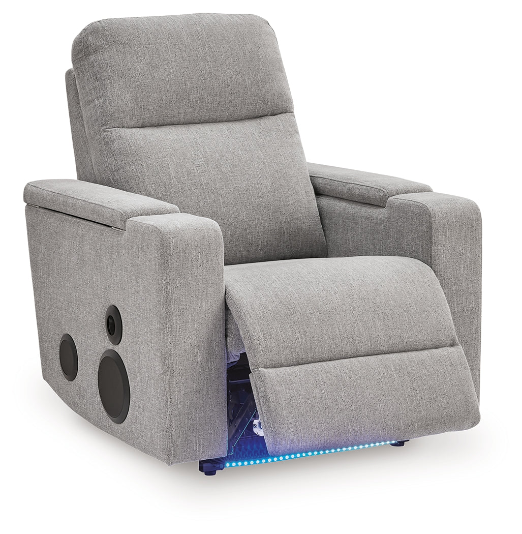 Pineland Pewter Performance Fabric,Next-Gen Nuvella™ Power Glider Recliner with Audio System - Image 3